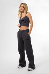 Kaiia Logo Wide Leg Sweat Pants in Dark Grey