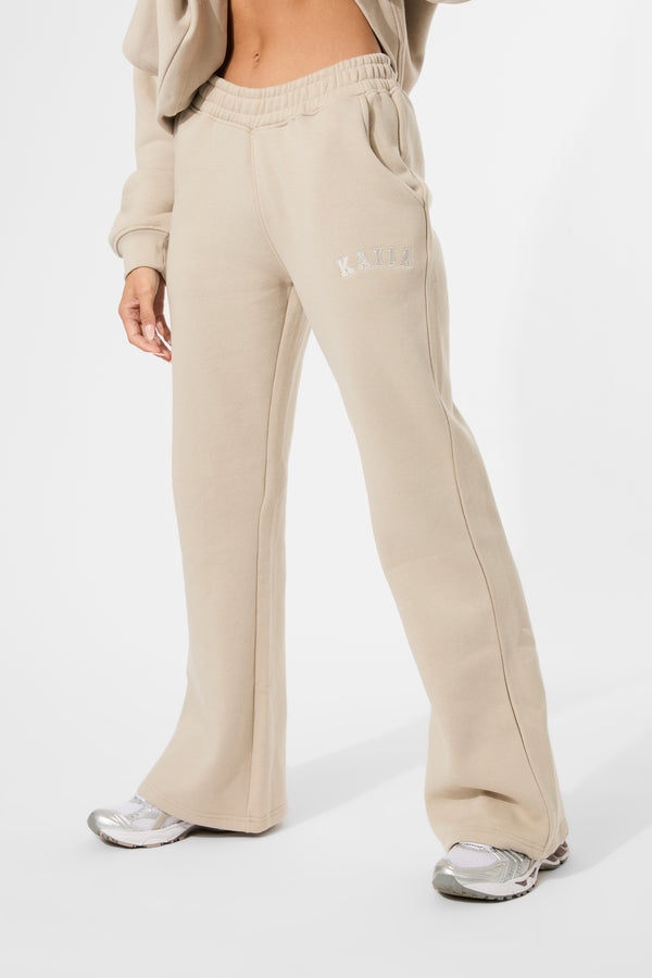 Kaiia Logo Wide Leg Sweat Pants in Stone