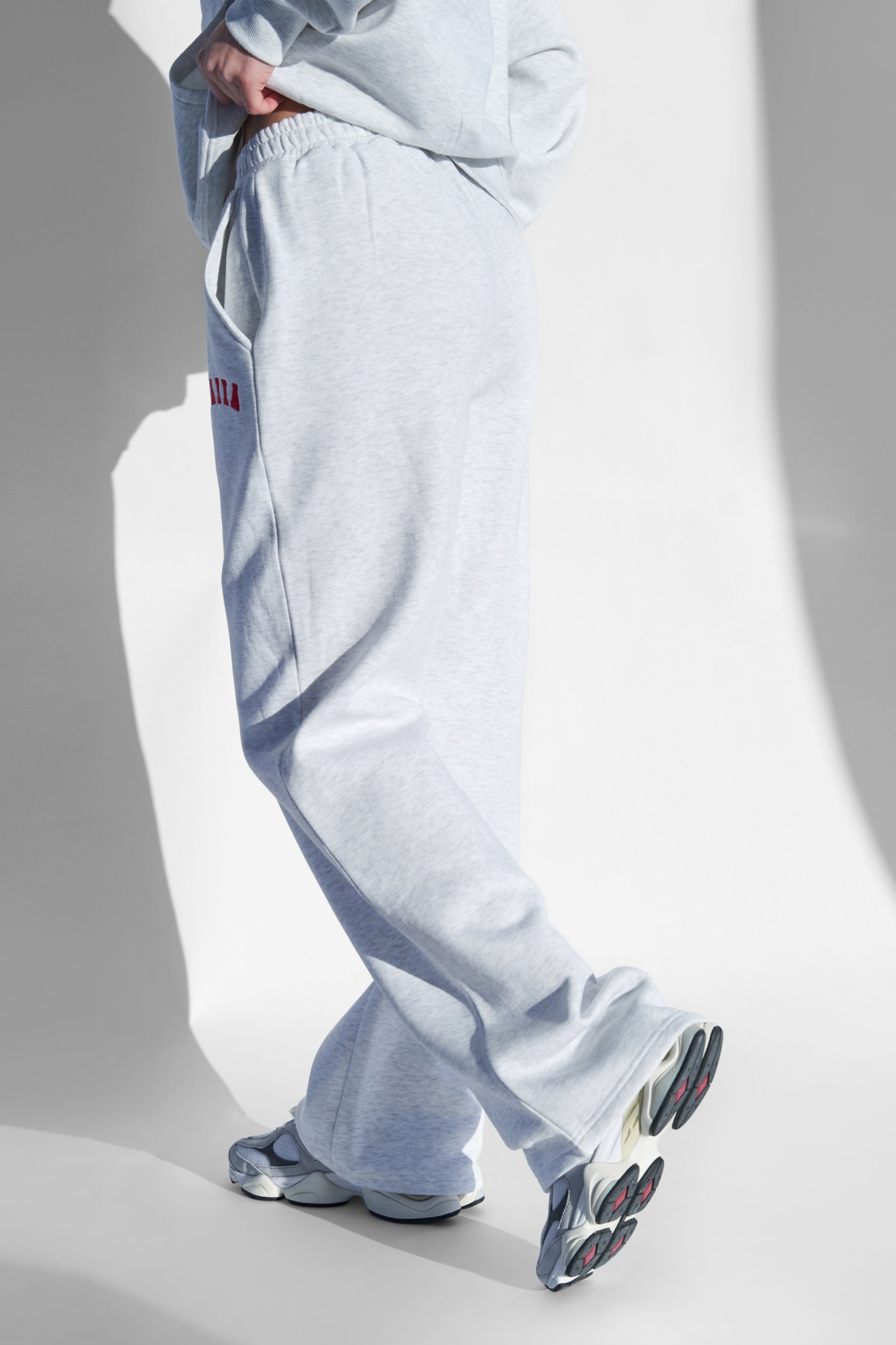 Kaiia Logo Wide Leg Joggers Light Grey Marl and Red