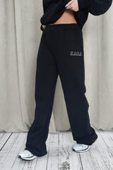 Kaiia Shadow Logo Wide Leg Sweat Pants Black