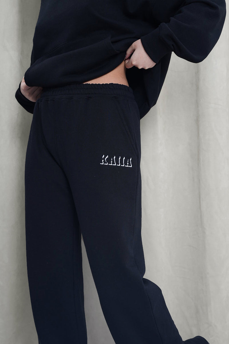 Kaiia Shadow Logo Wide Leg Sweat Pants Black