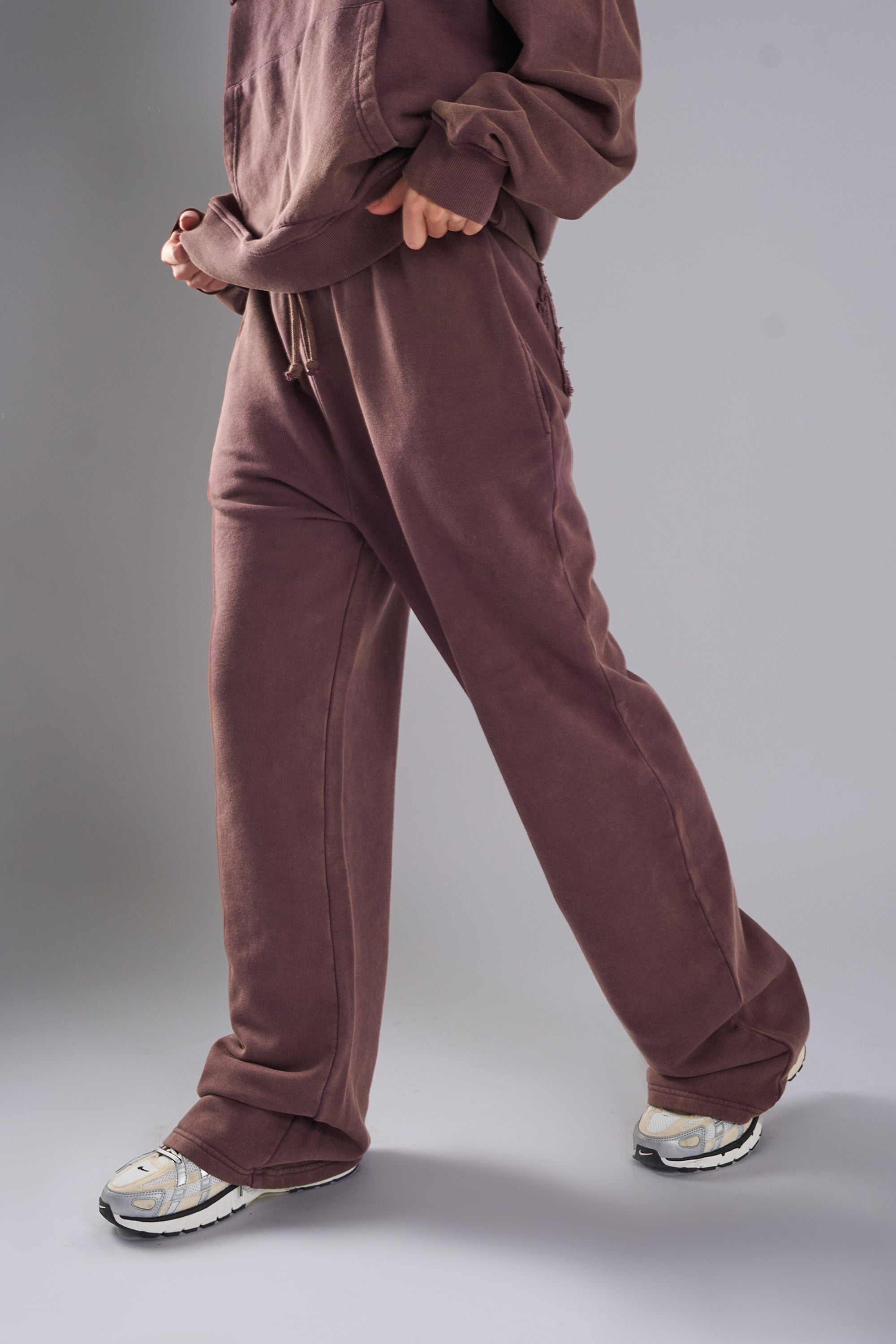 Kaiia Studio Distressed Applique Wide Leg Sweat Pants Plum