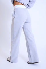 Kaiia Contrast Waistband Wide Leg Sweat Pants Grey Marl & Pink