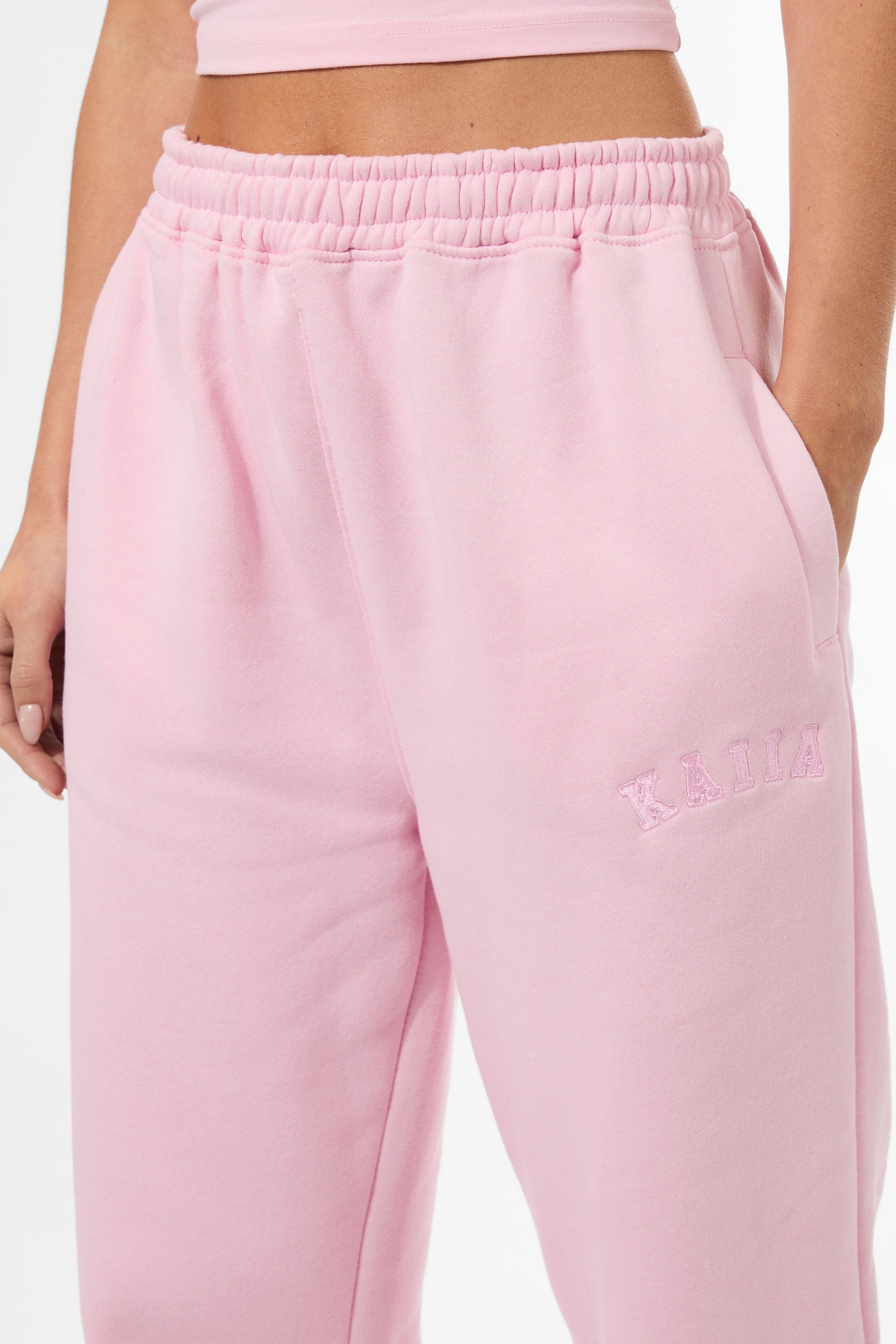 Kaiia Logo Wide Leg Sweat Pants Baby Pink