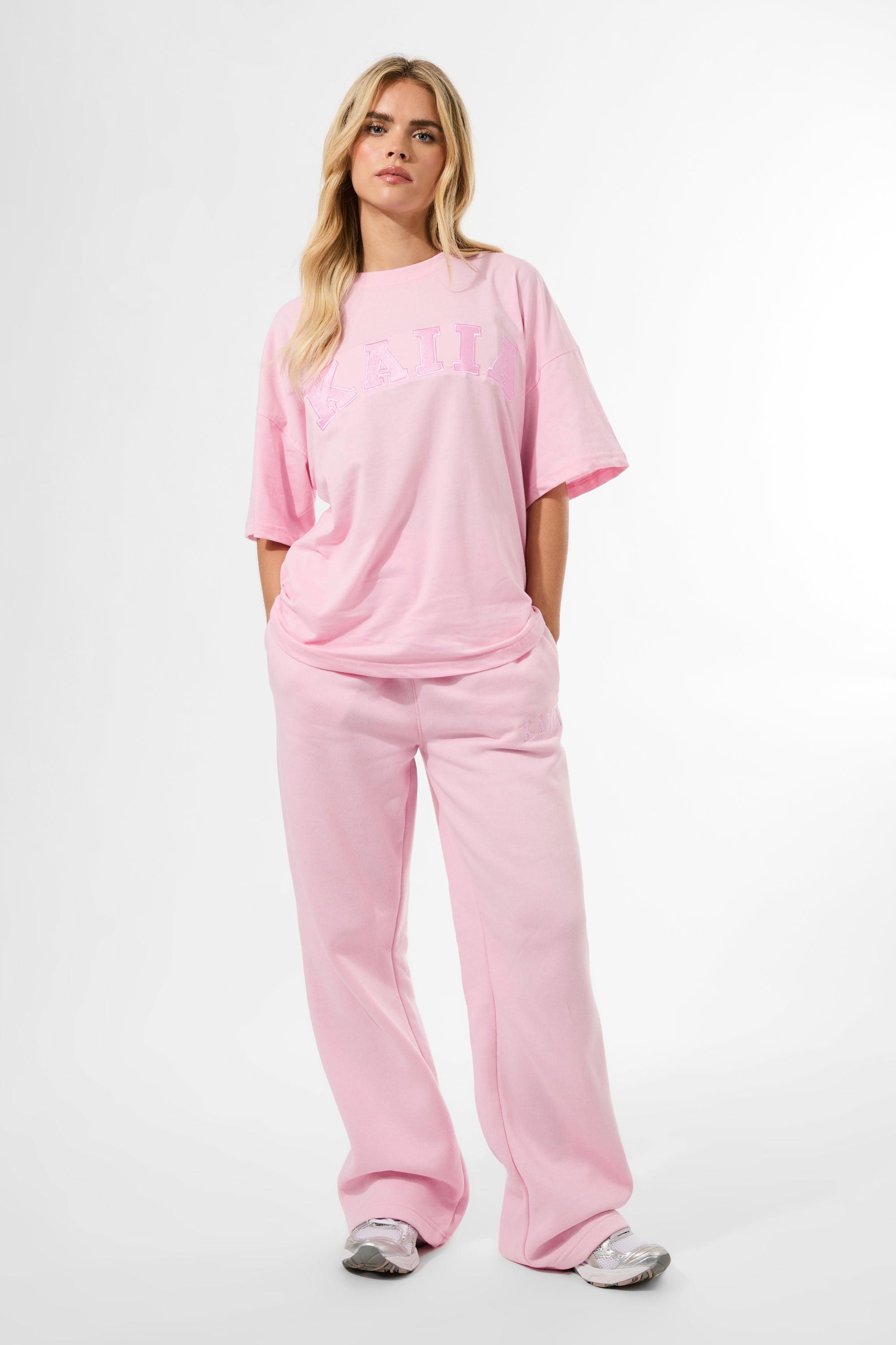 Kaiia Logo Wide Leg Sweat Pants Baby Pink