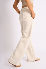 Kaiia Embossed Wide Leg Joggers Cream