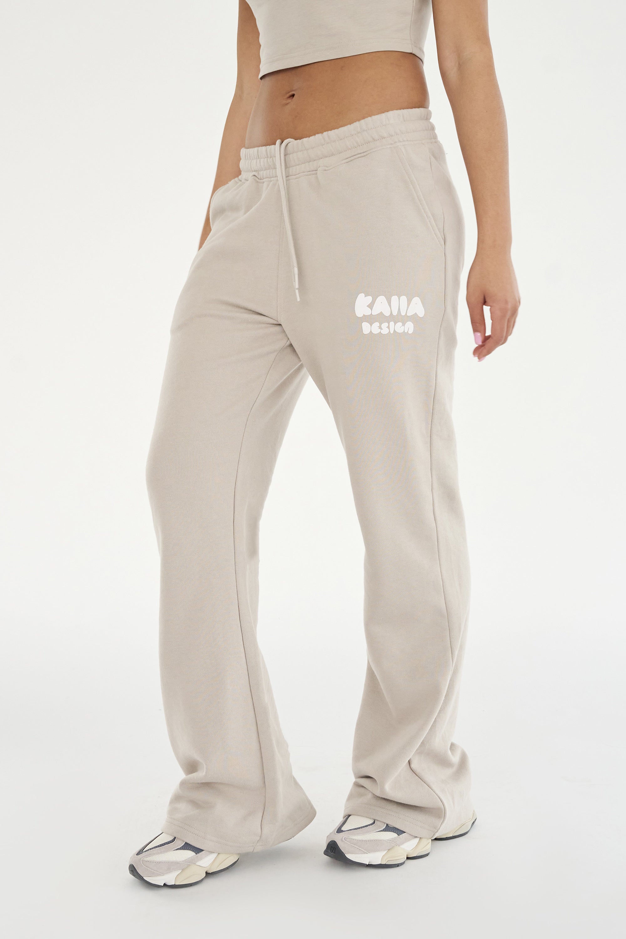 Kaiia Design Bubble Logo Wide Leg Sweat Pants Stone