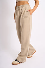 Kaiia Embossed Logo Wide Leg Joggers Stone