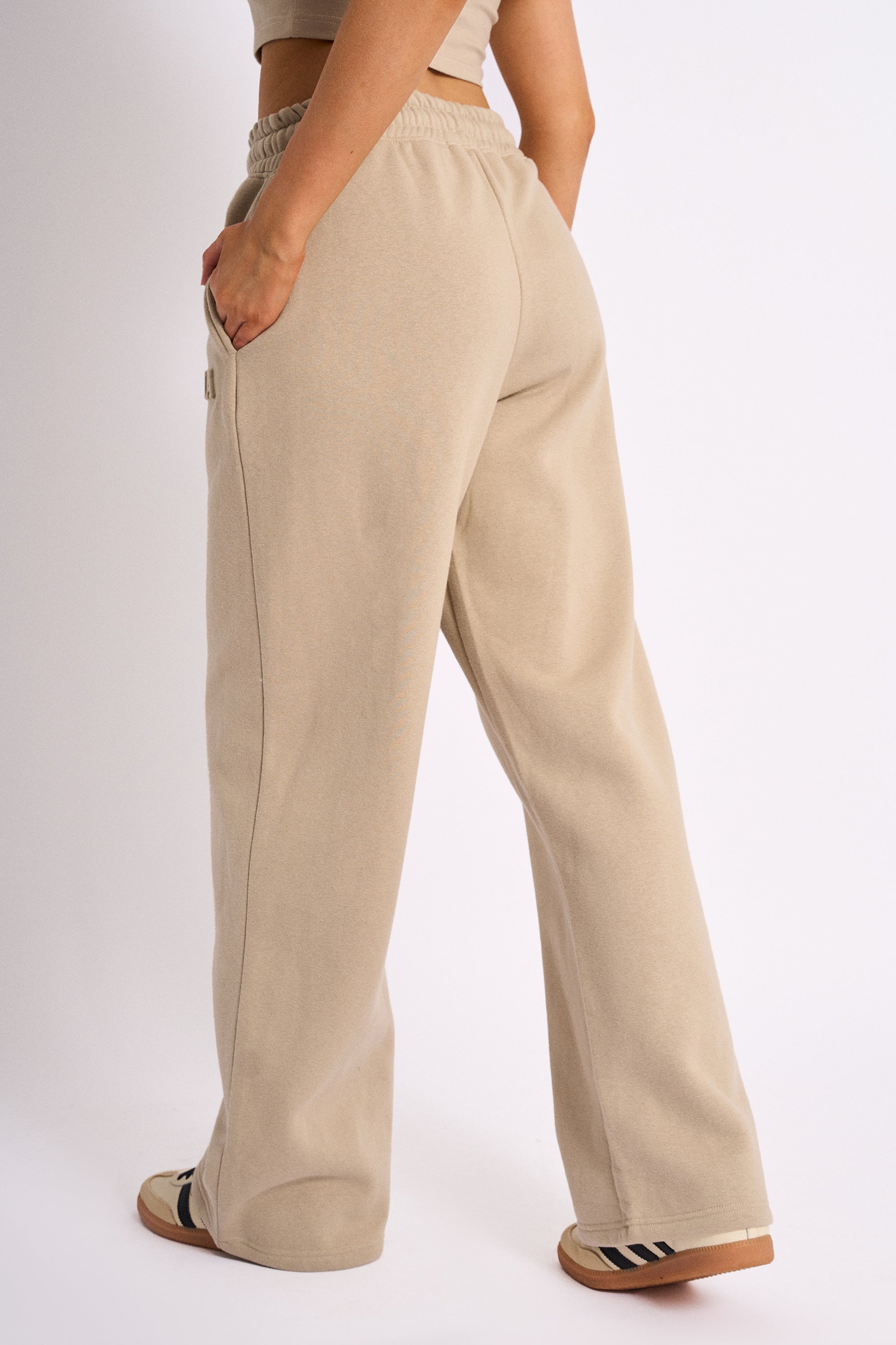 Kaiia Embossed Logo Wide Leg Joggers Stone