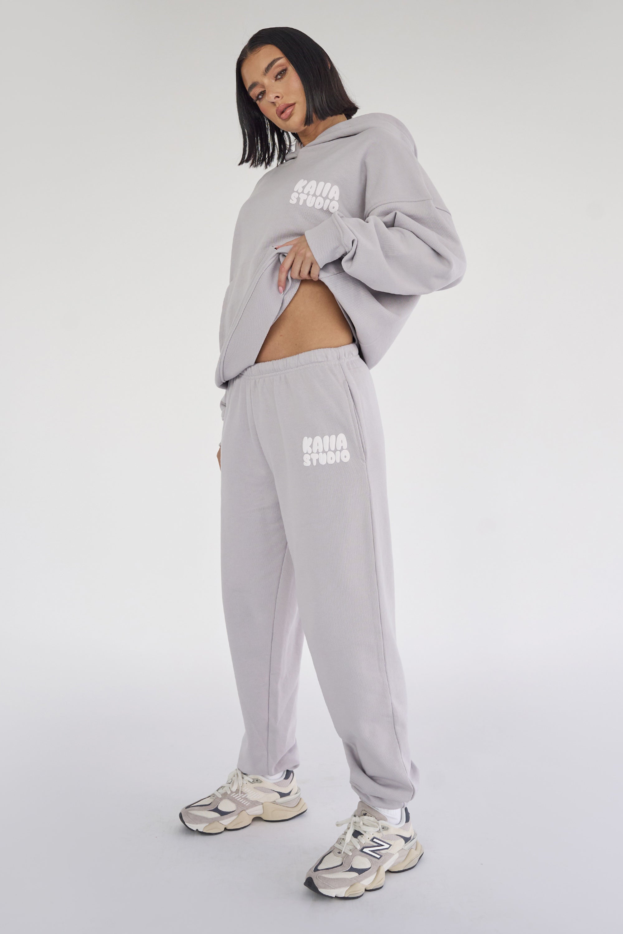 Kaiia Studio Bubble Logo Cuffed Joggers Light Grey