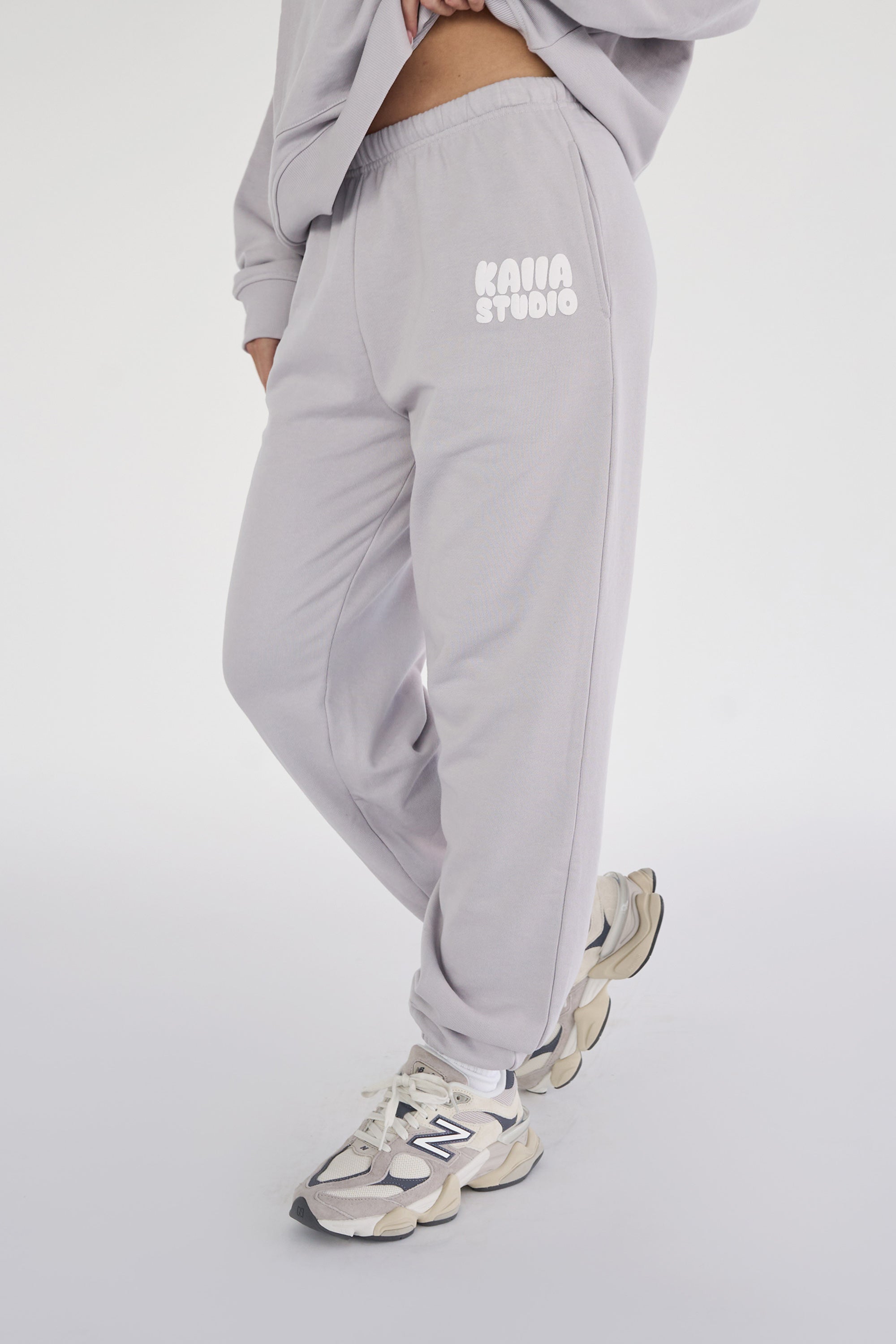 Kaiia Studio Bubble Logo Cuffed Joggers Light Grey