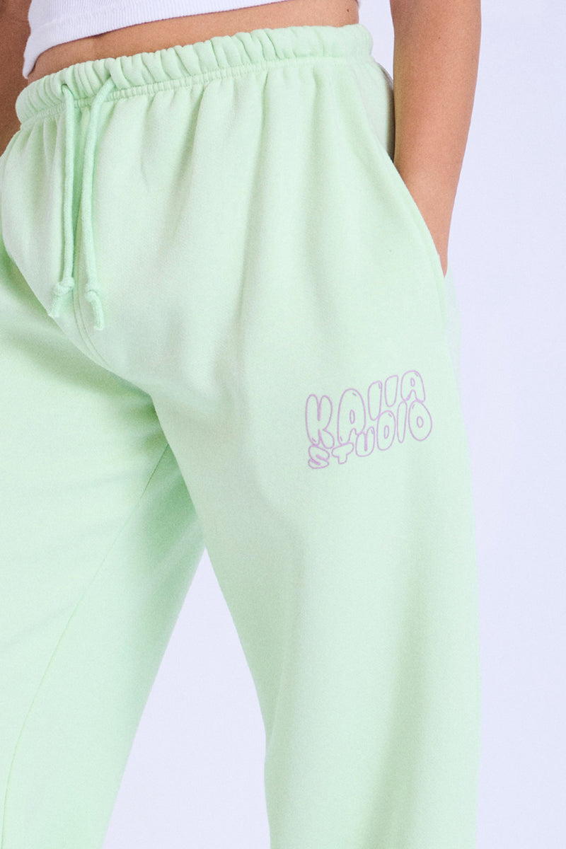 Kaiia Studio Bubble Logo Wide Leg Joggers Lime & Lilac