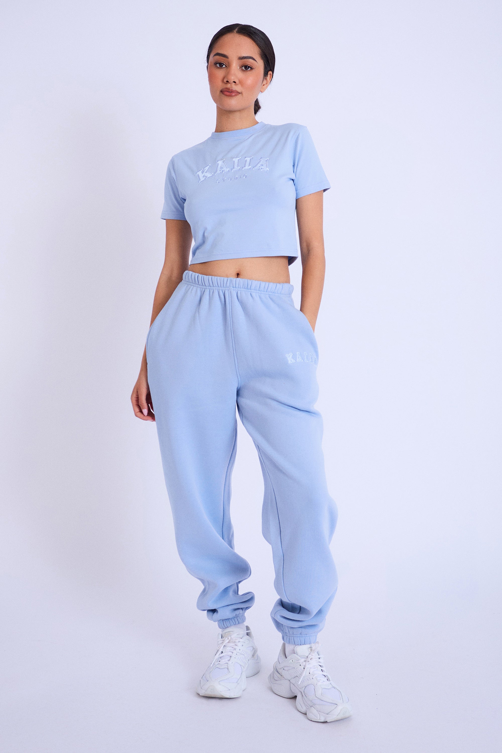 Kaiia Logo Cuffed Joggers Light Blue