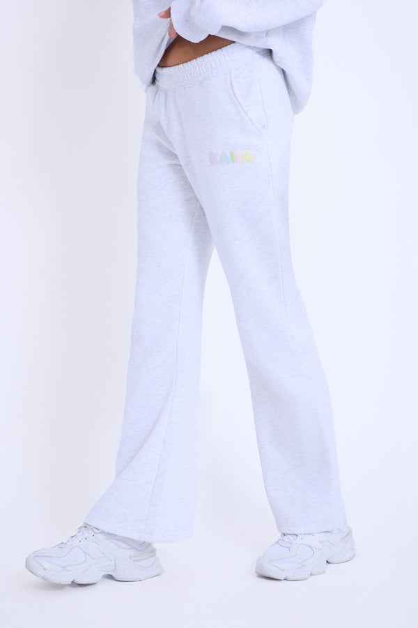 Kaiia Bubble Logo Wide Leg Sweat Pants Light Grey Marl & Rainbow