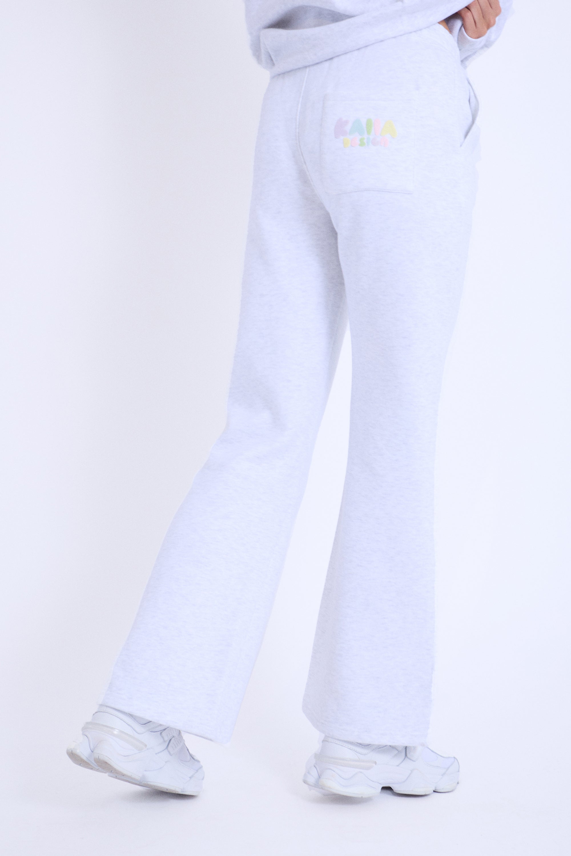 Kaiia Bubble Logo Wide Leg Sweat Pants Light Grey Marl & Rainbow