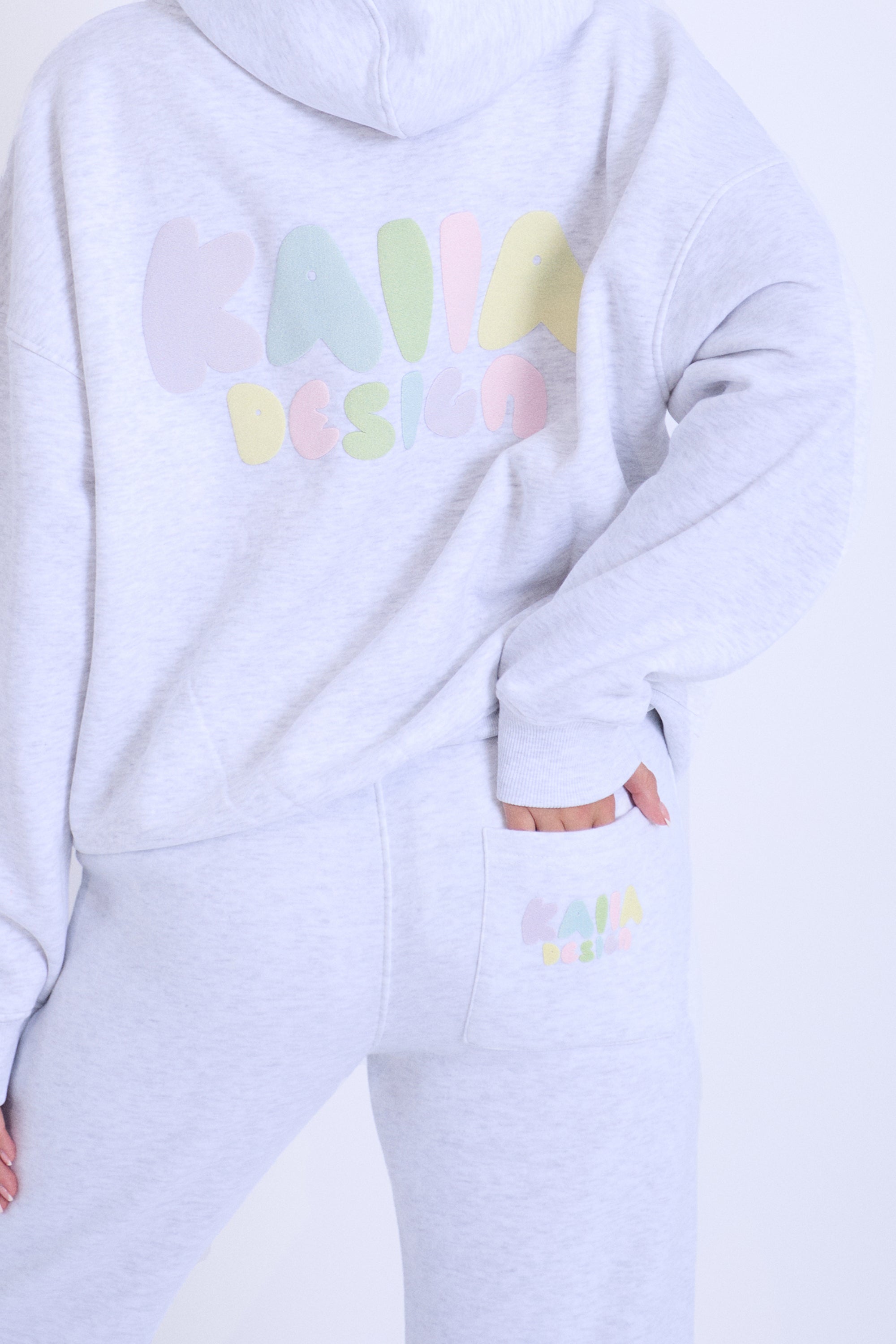 Kaiia Bubble Logo Wide Leg Sweat Pants Light Grey Marl & Rainbow