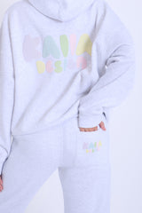 Kaiia Bubble Logo Wide Leg Sweat Pants Light Grey Marl & Rainbow