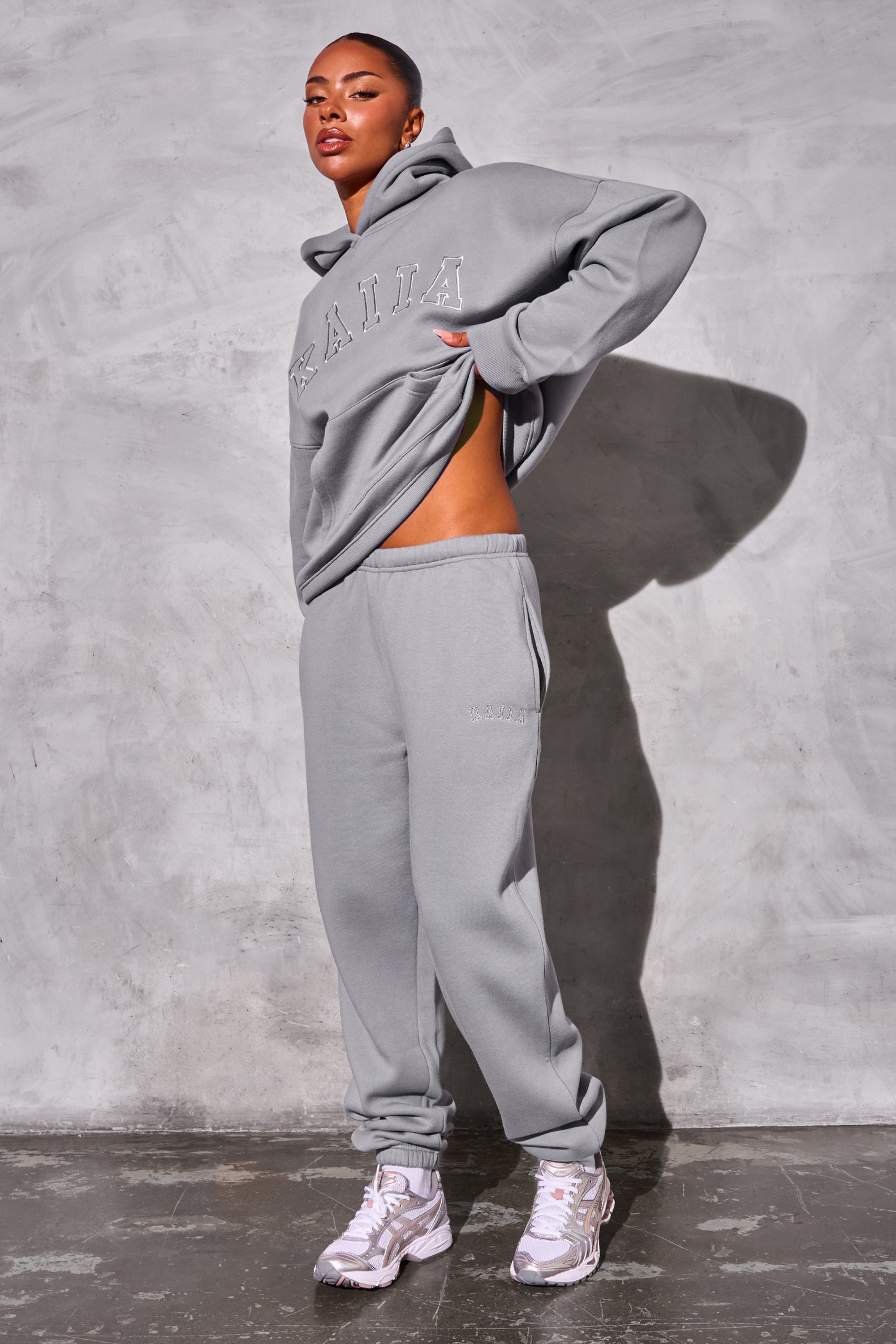 Kaiia Logo Cuffed Joggers Dove Grey