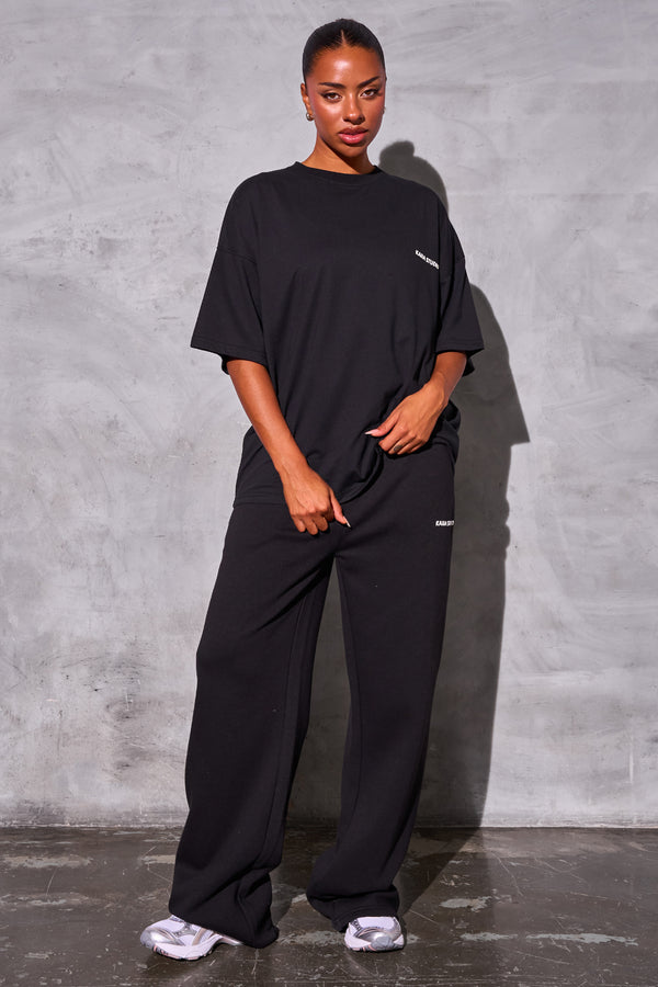 Kaiia Studio Logo Wide Leg Joggers Black