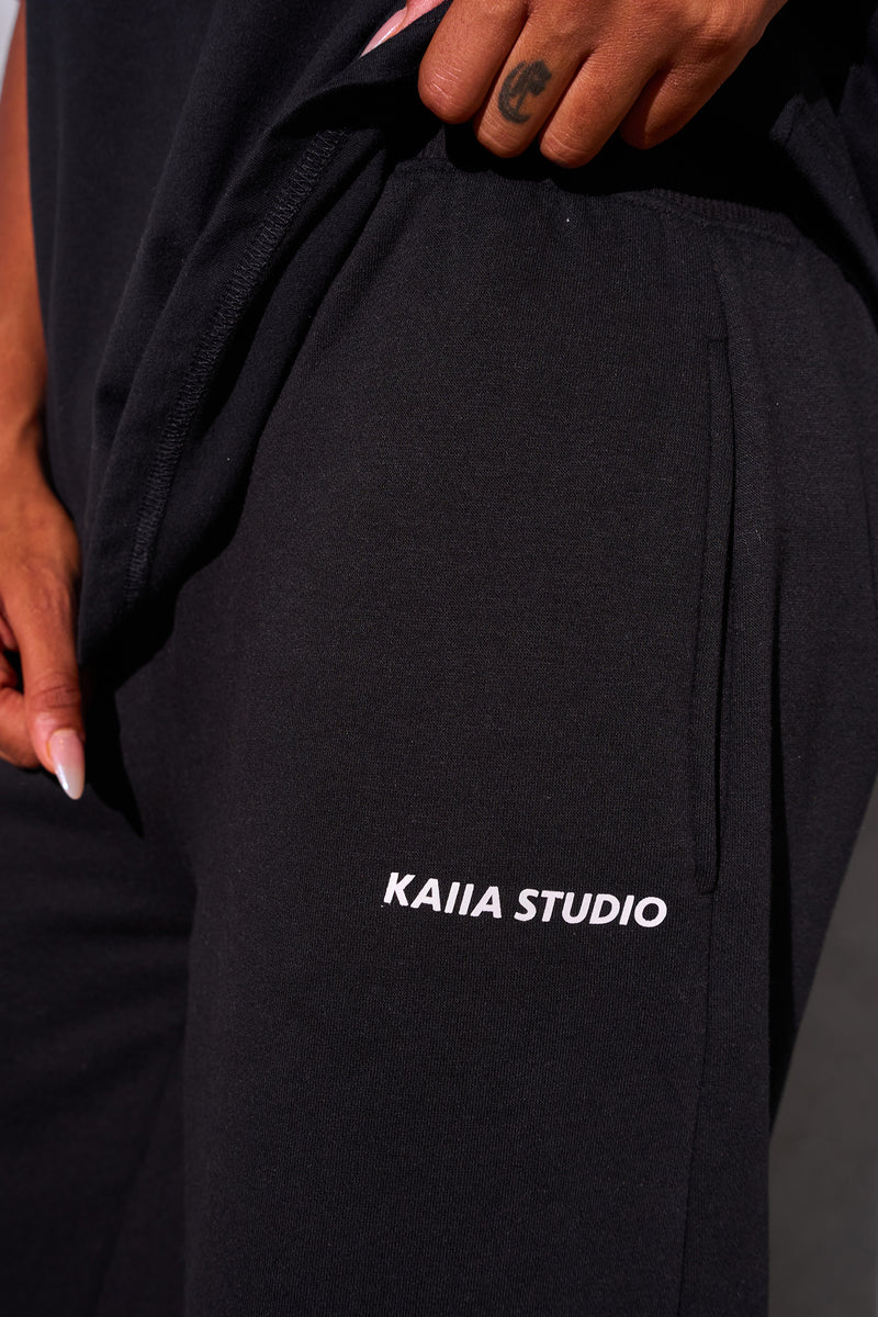 Kaiia Studio Logo Wide Leg Joggers Black