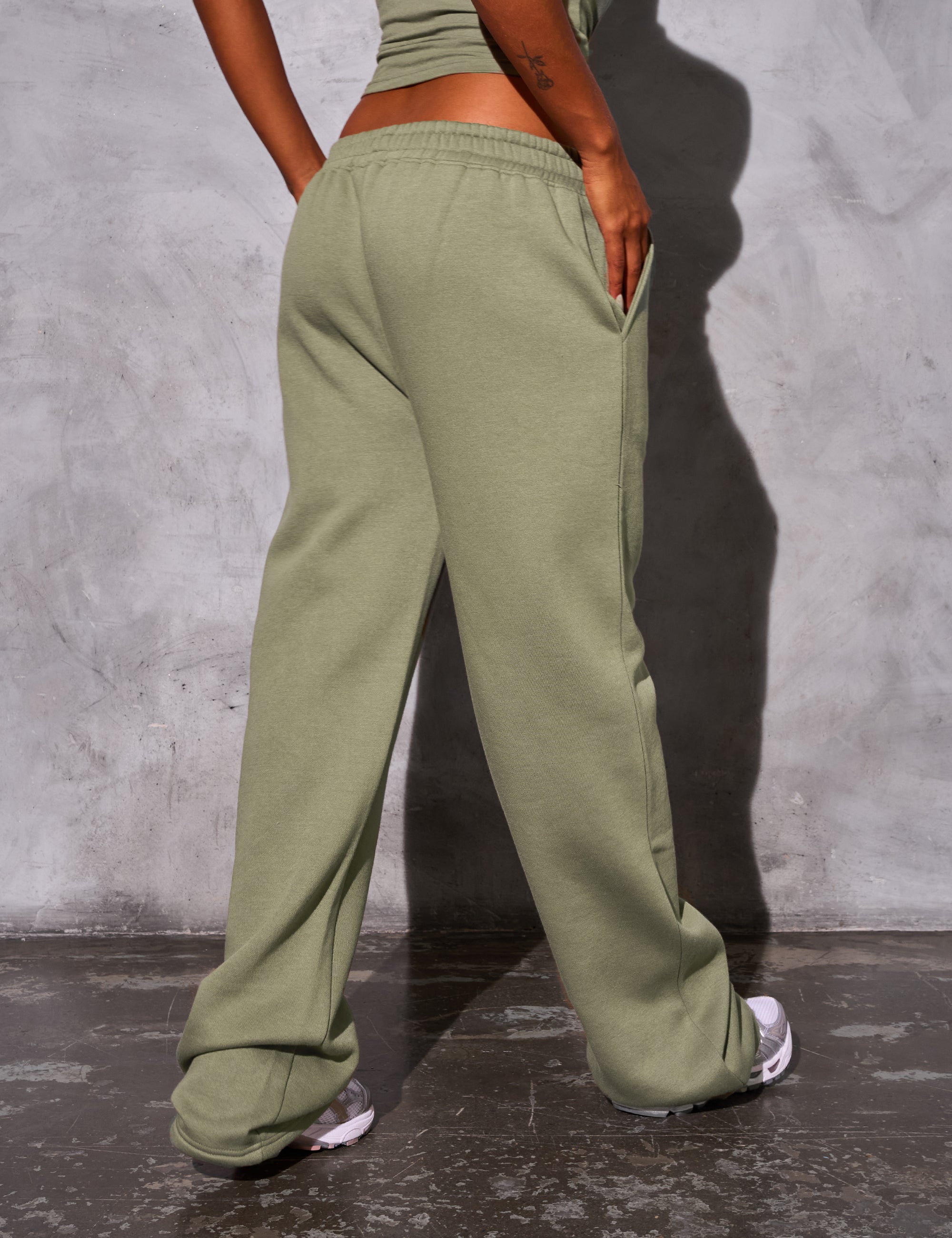 Kaiia Logo Wide Leg Joggers Khaki