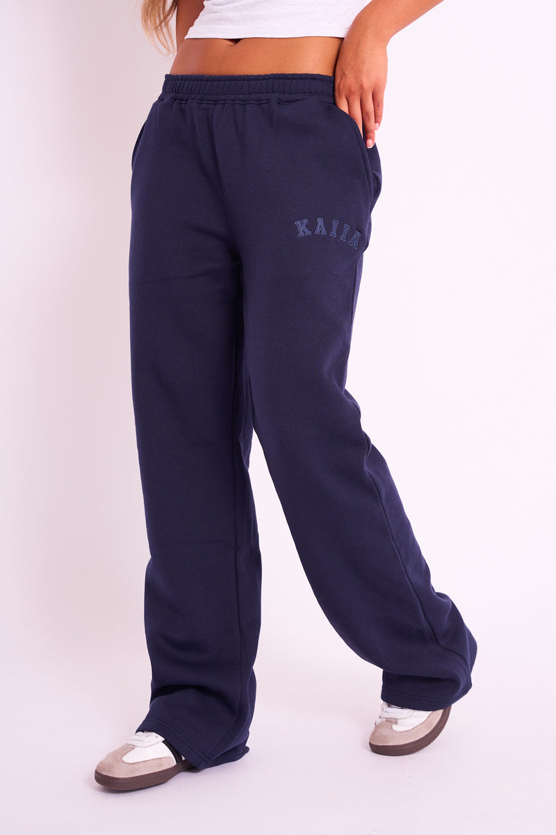 Kaiia Logo Wide Leg Sweat Pants Navy