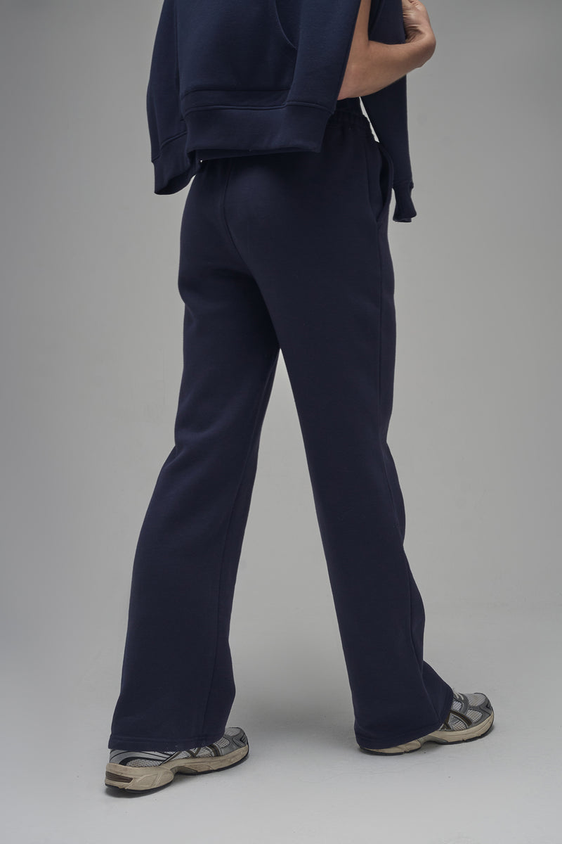 Kaiia Logo Wide Leg Sweat Pants Navy