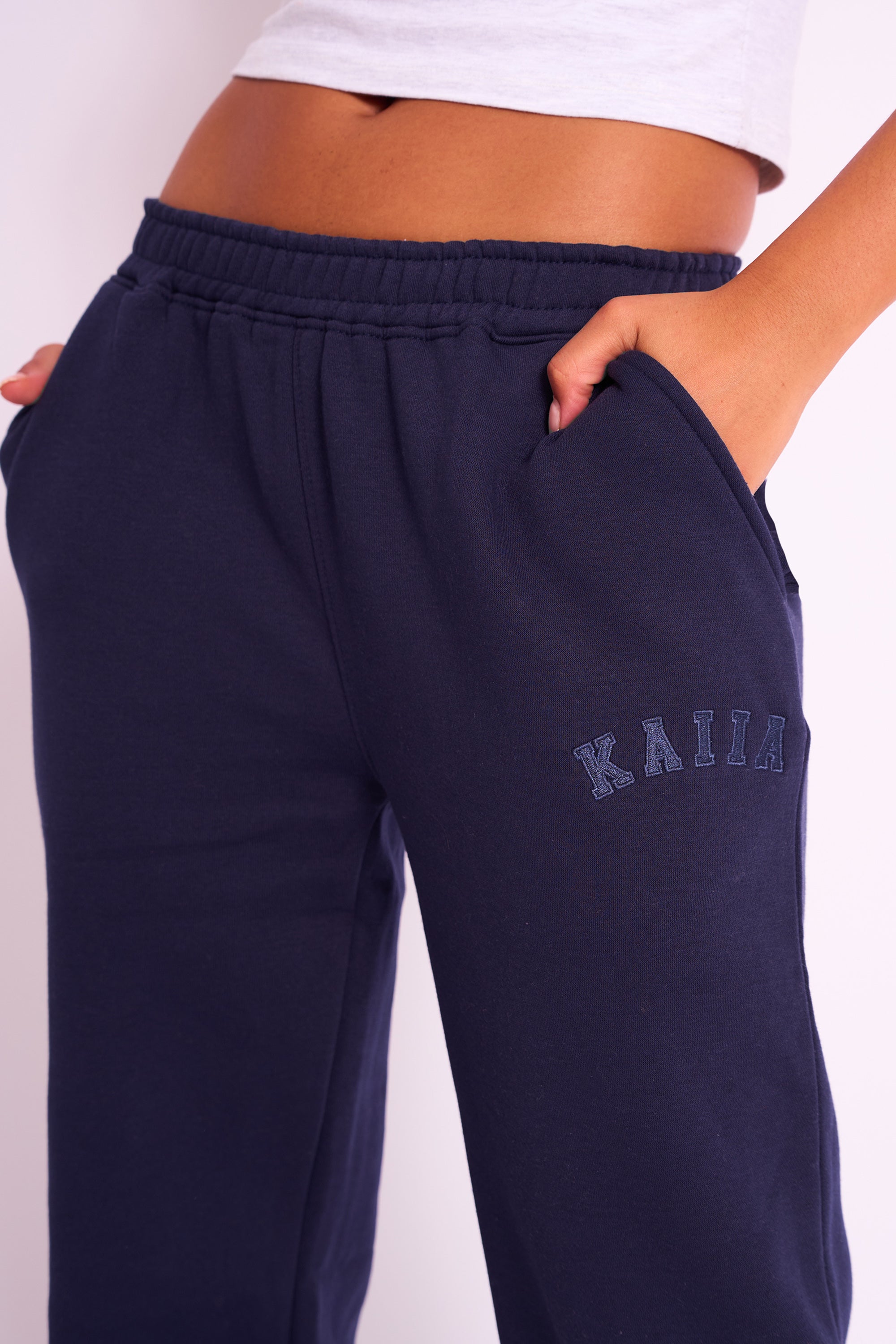 Kaiia Logo Wide Leg Sweat Pants Navy