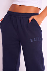 Kaiia Logo Wide Leg Sweat Pants Navy