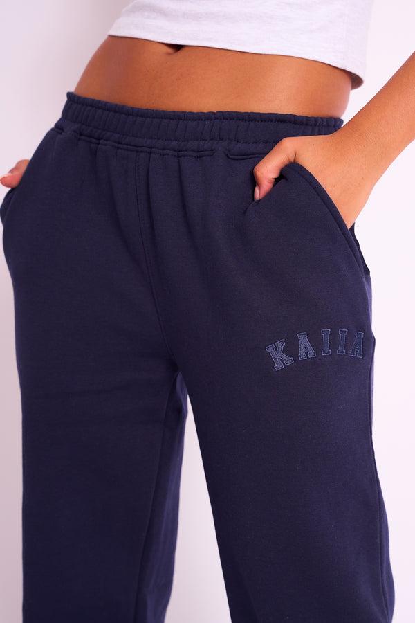 Kaiia Logo Wide Leg Sweat Pants Navy