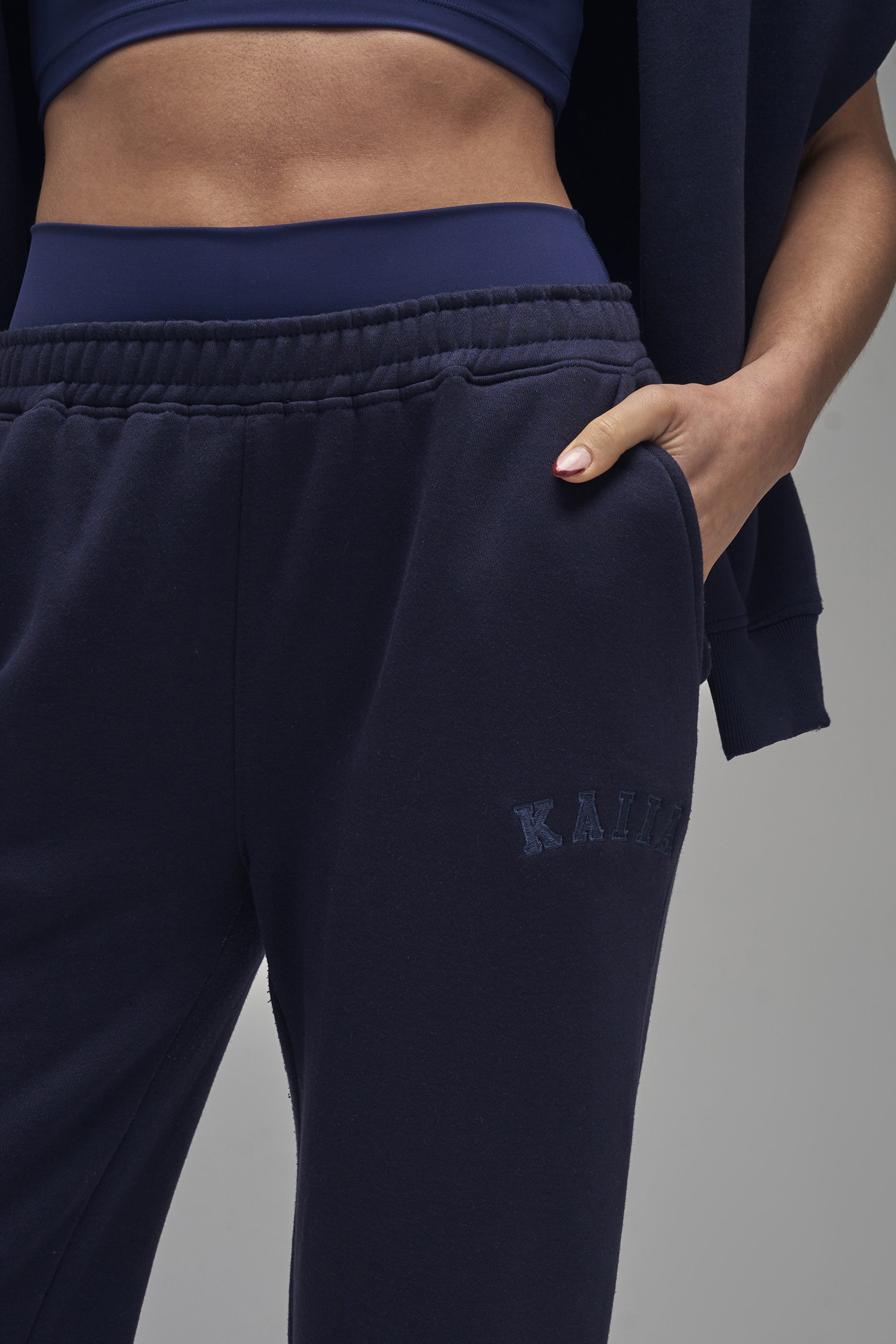 Kaiia Logo Wide Leg Sweat Pants Navy