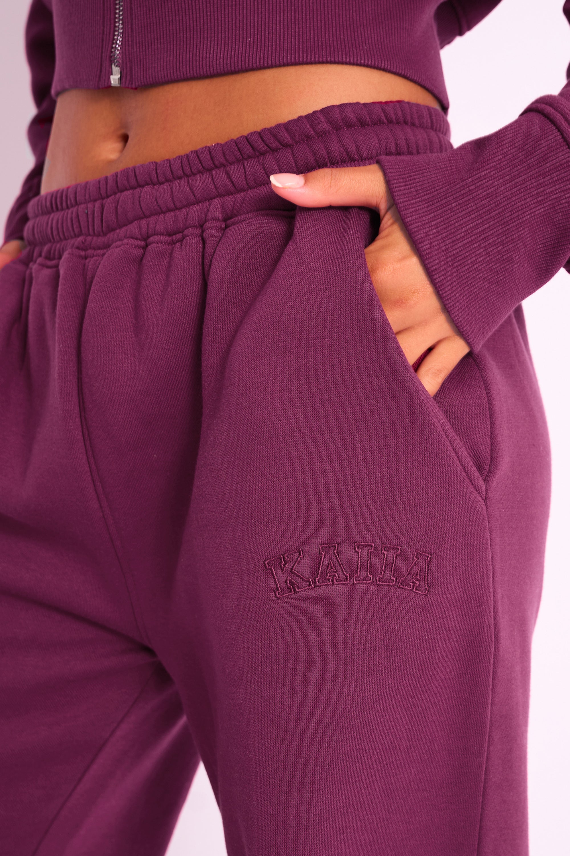 Kaiia Logo Wide Leg Joggers Burgundy