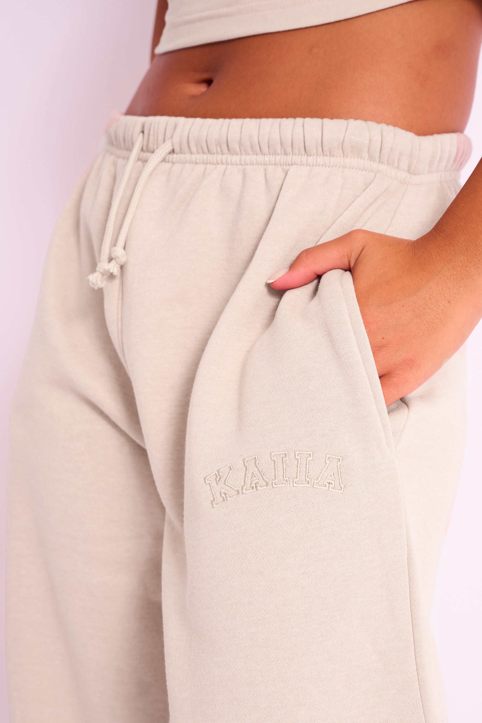 Kaiia Logo Wide Leg Joggers Sand