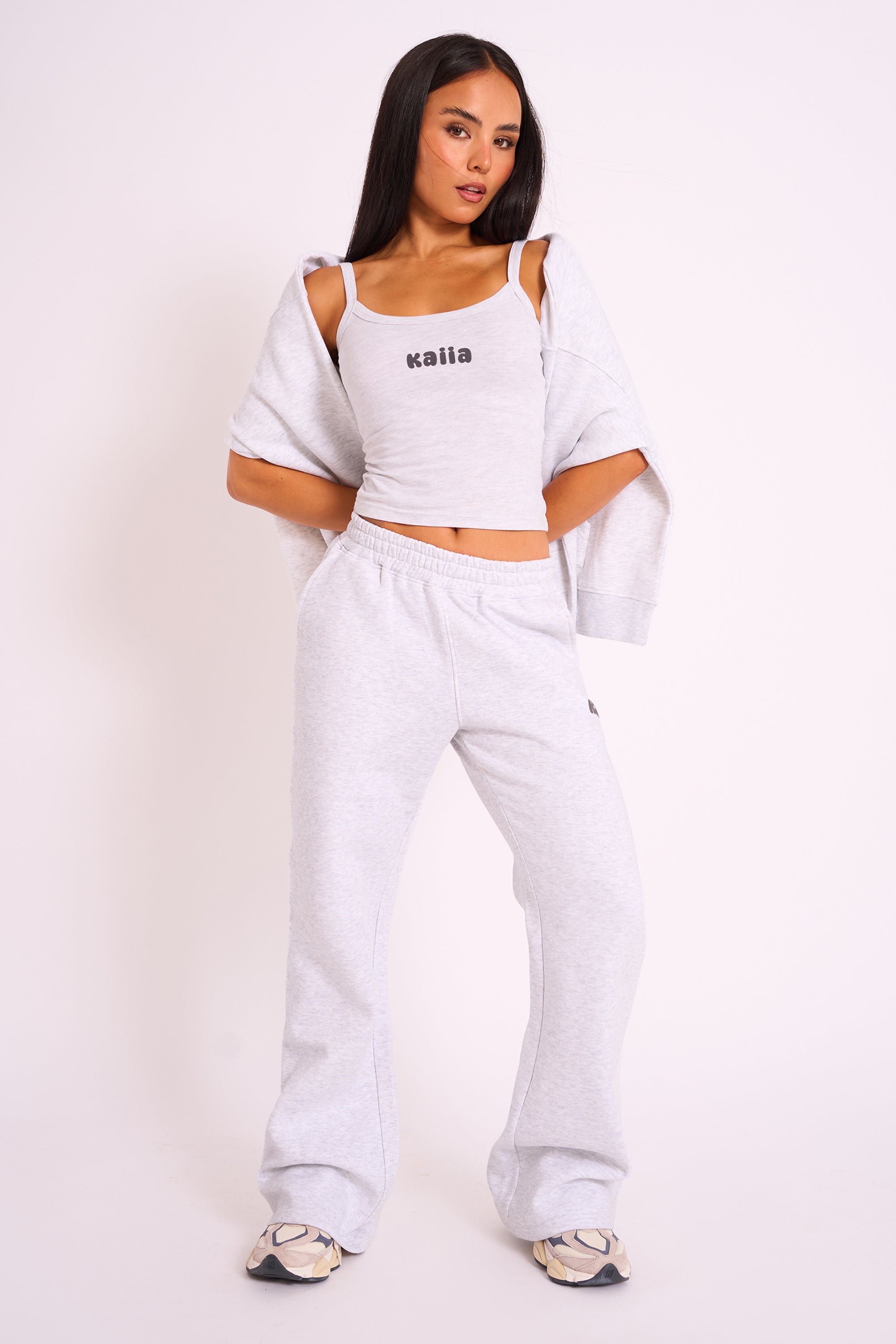 Kaiia Studio Bubble Logo Wide Leg Jogger Grey Marl