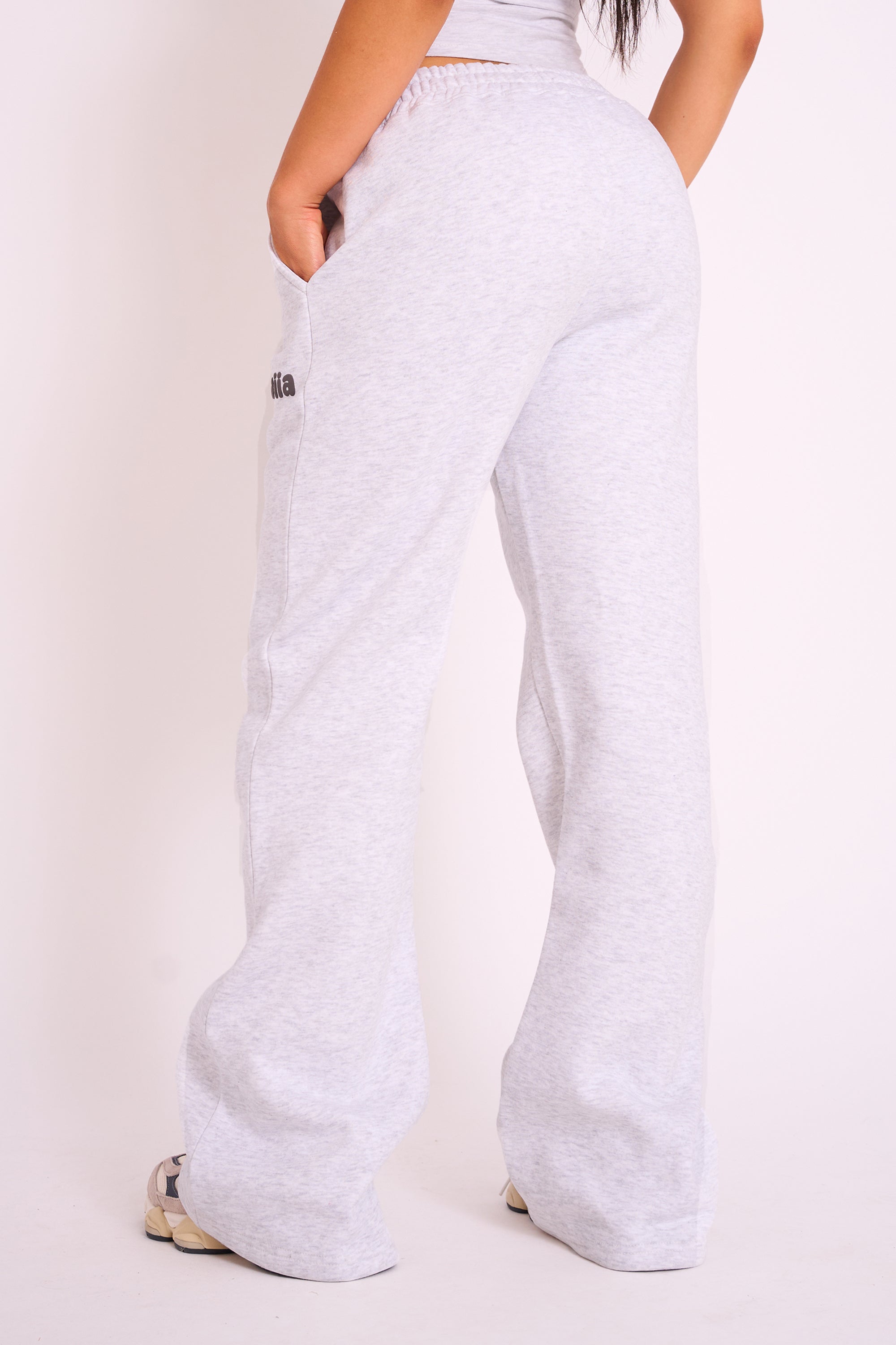 Kaiia Studio Bubble Logo Wide Leg Jogger Grey Marl