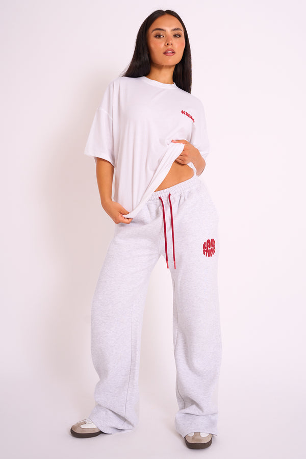 Kaiia Studio Bubble Logo Wide Leg Jogger Grey Marl & Red