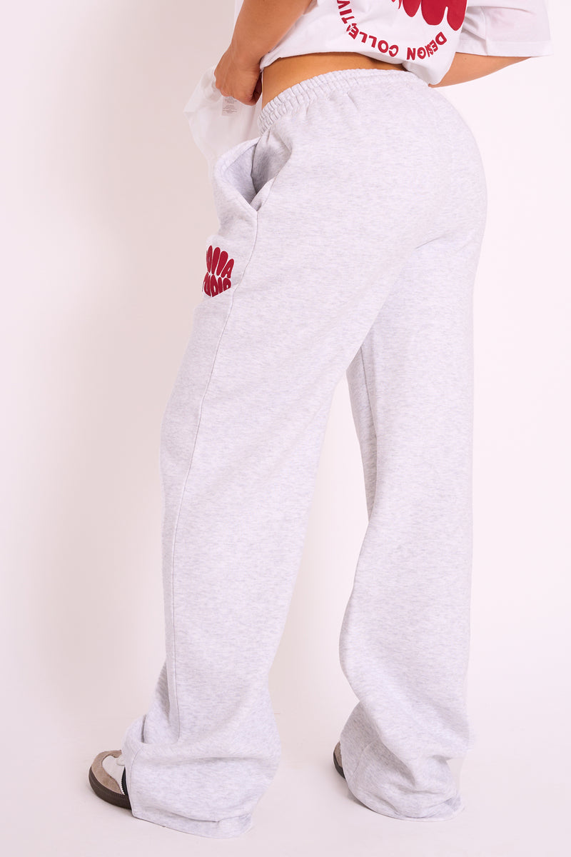 Kaiia Studio Bubble Logo Wide Leg Jogger Grey Marl & Red