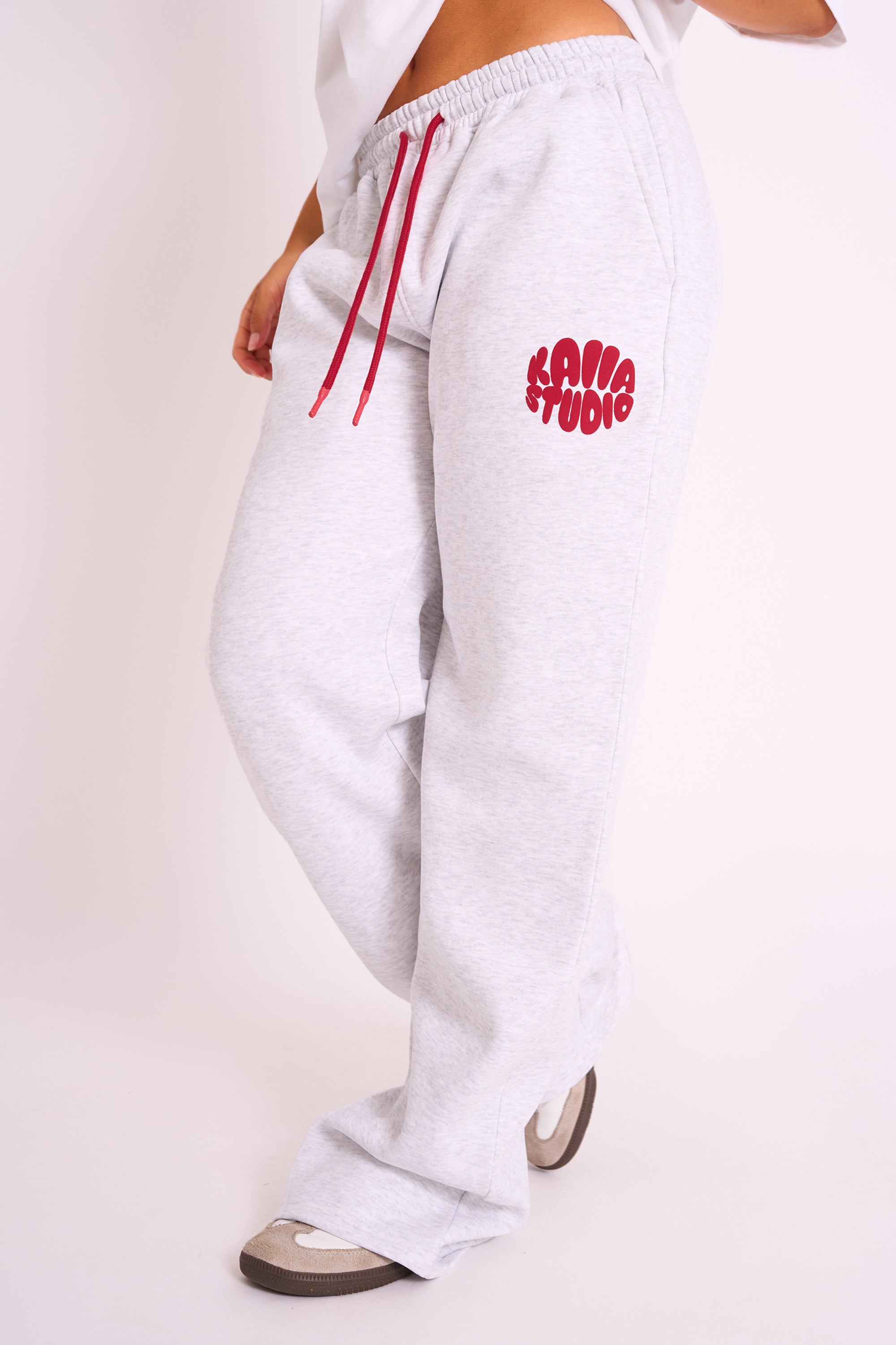 Kaiia Studio Bubble Logo Wide Leg Jogger Grey Marl & Red