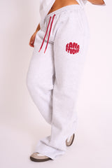 Kaiia Studio Bubble Logo Wide Leg Jogger Grey Marl & Red