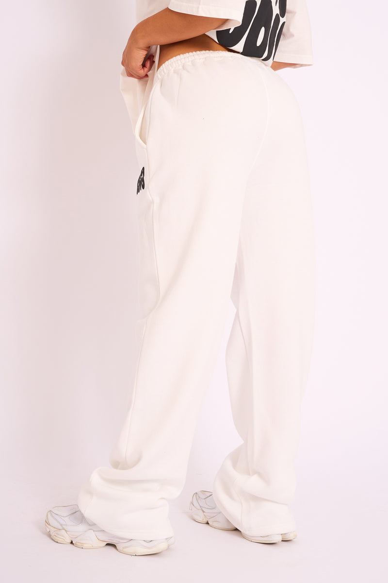 Kaiia Studio Bubble Logo Wide Leg Jogger White & Black