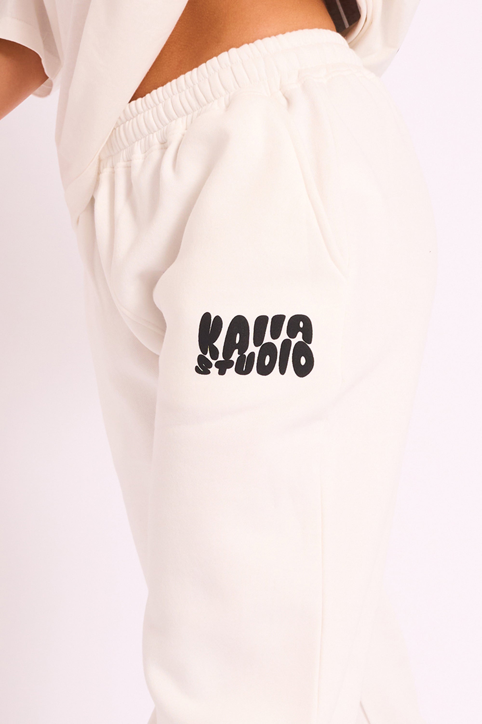 Kaiia Studio Bubble Logo Wide Leg Jogger White & Black