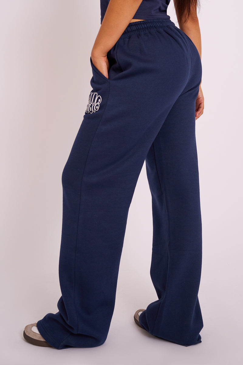 Kaiia Studio Bubble Logo Wide Leg Joggers Navy