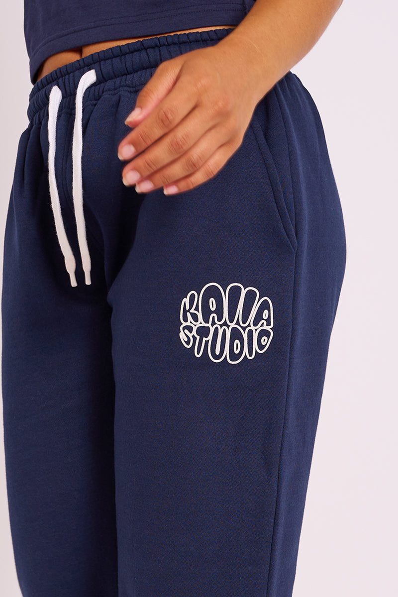 Kaiia Studio Bubble Logo Wide Leg Joggers Navy