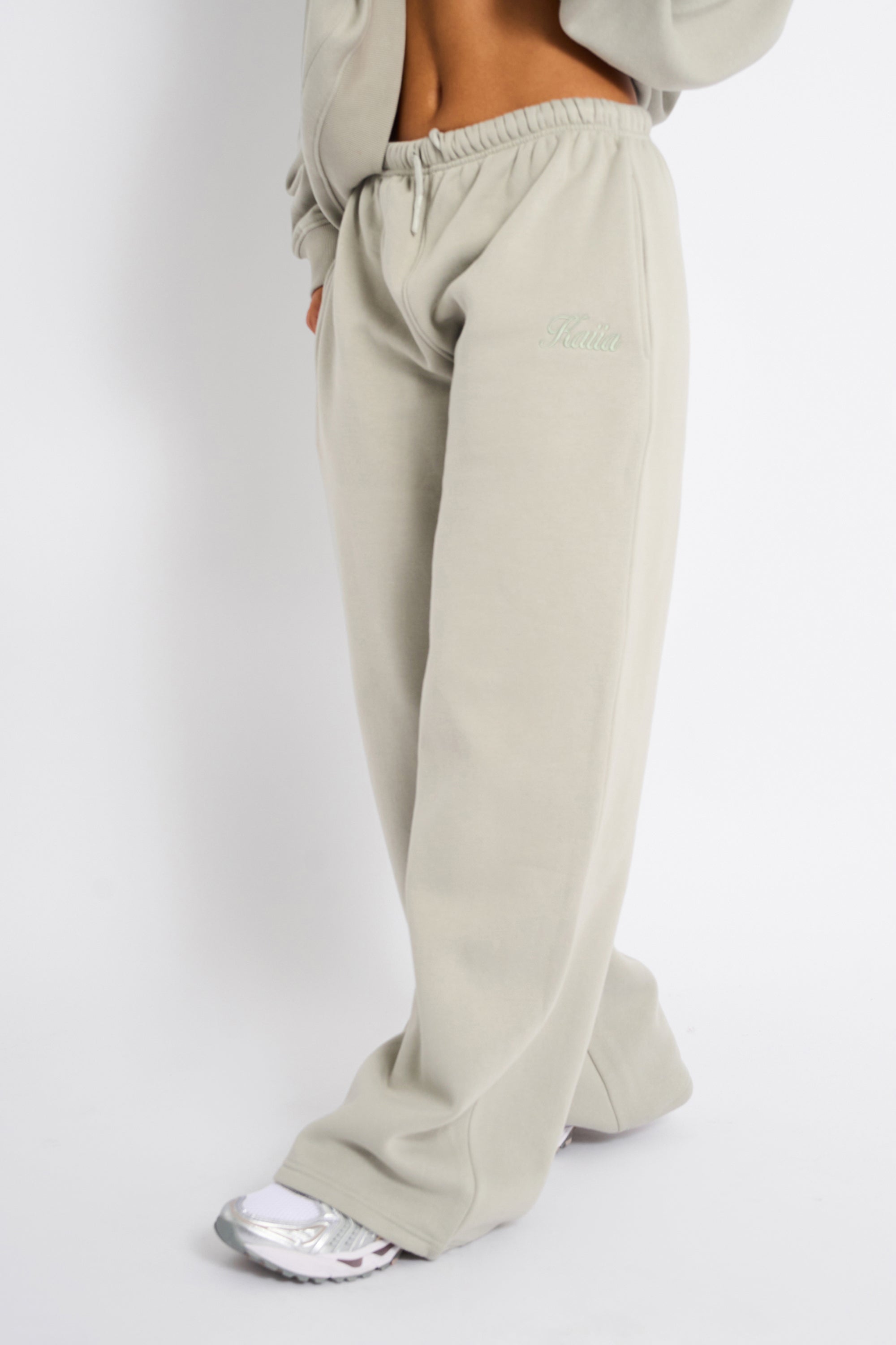 Kaiia Studio Script Logo Wide Leg Joggers Matcha