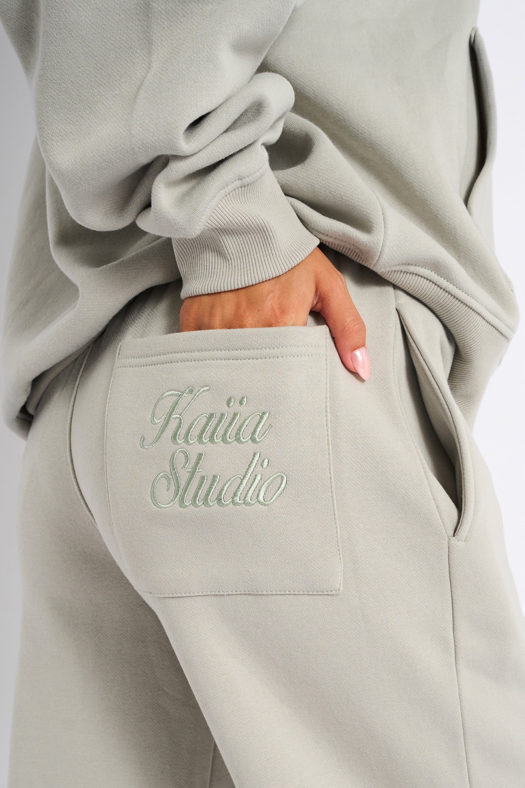 Kaiia Studio Script Logo Wide Leg Joggers Matcha