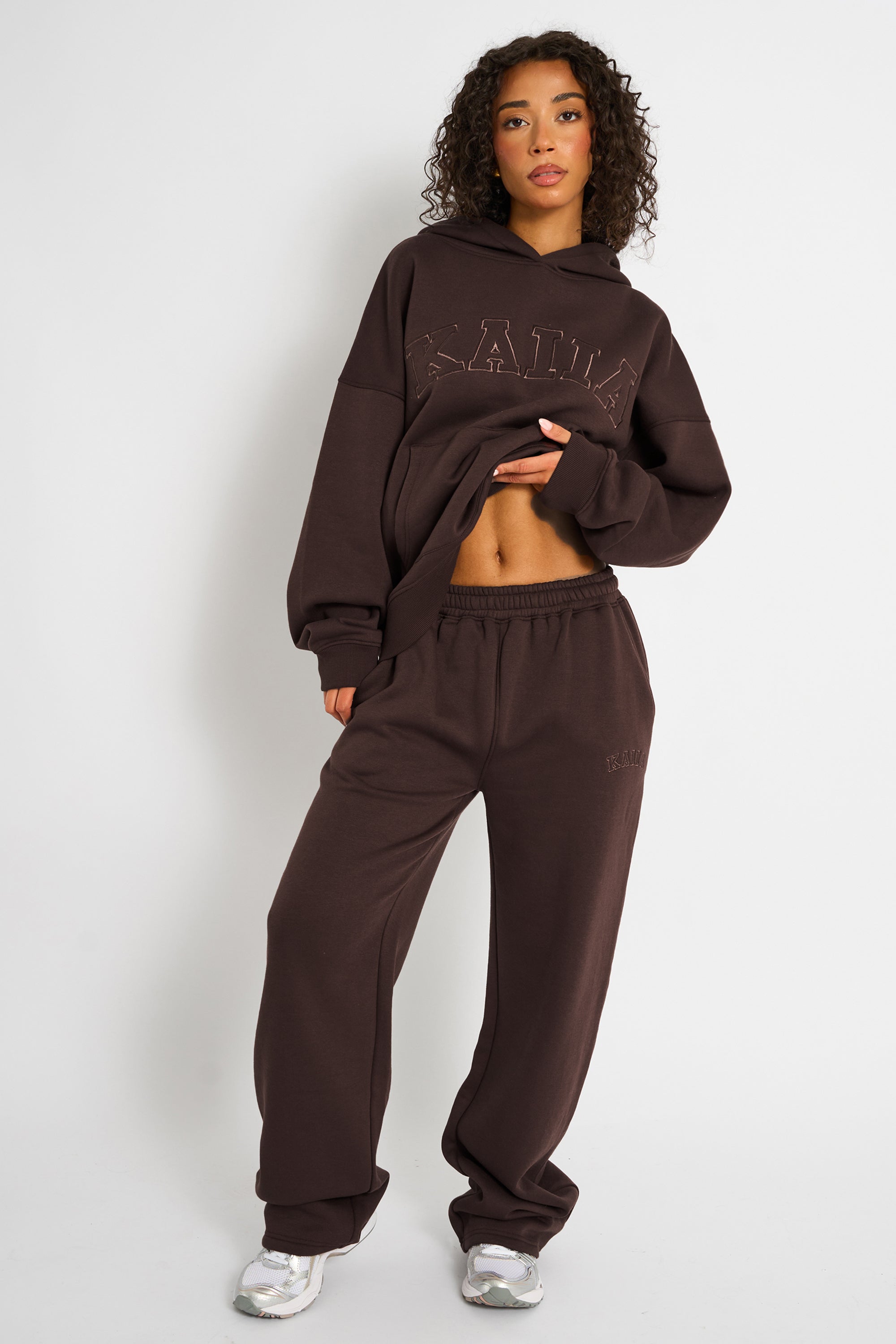 Kaiia Logo Wide Leg Joggers Mocha