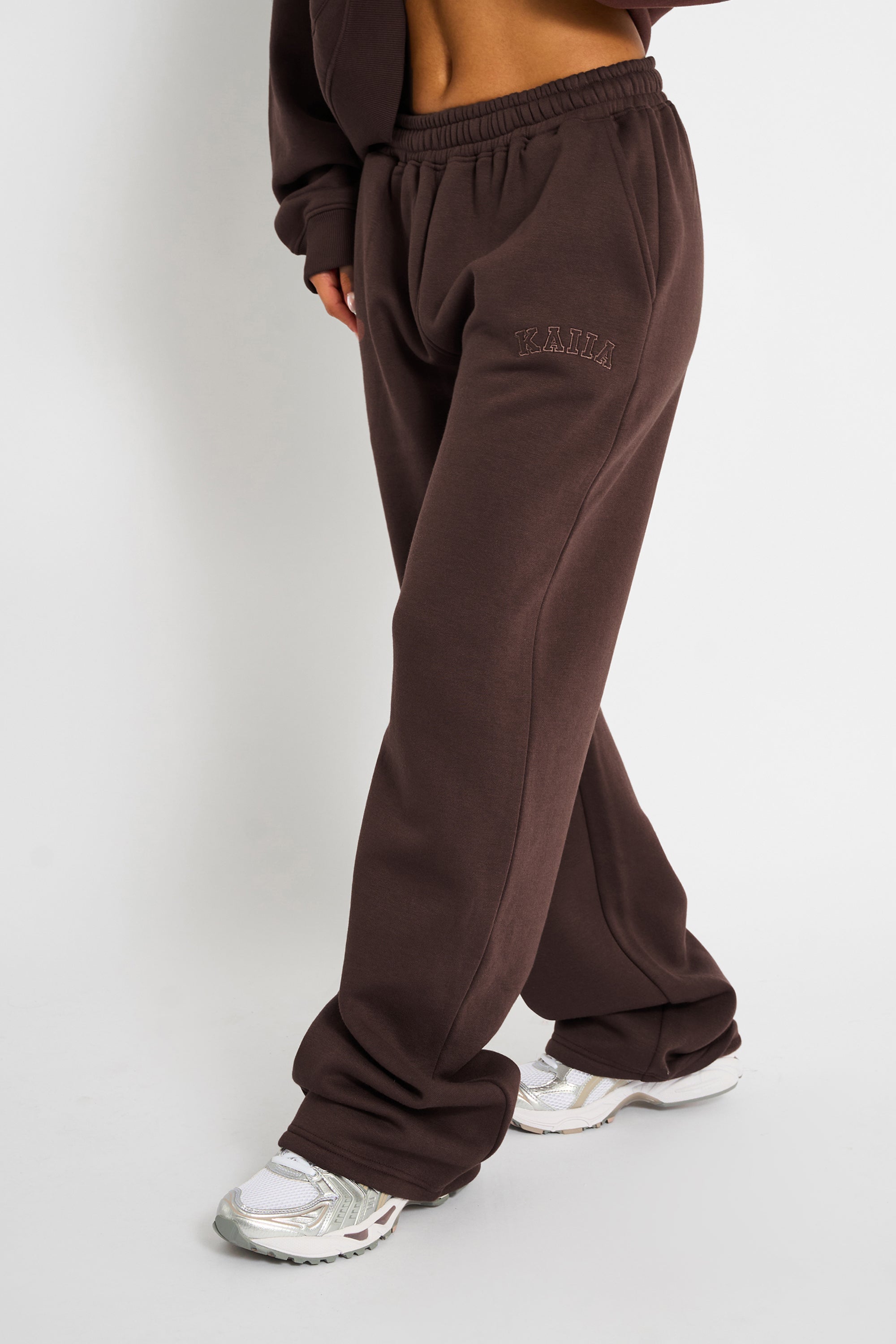 Kaiia Logo Wide Leg Joggers Mocha