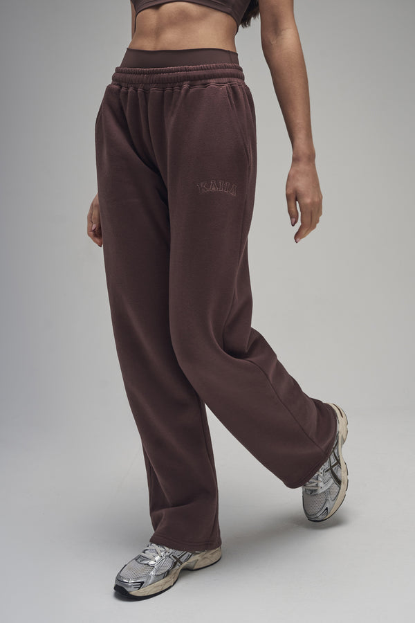 Kaiia Logo Wide Leg Joggers Mocha