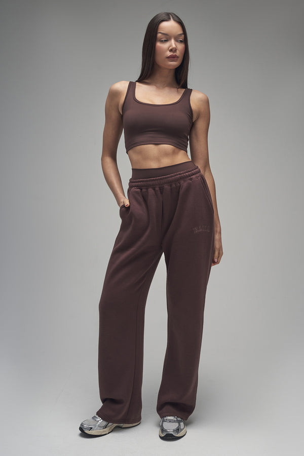 Kaiia Logo Wide Leg Joggers Mocha