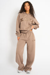 Kaiia Logo Wide Leg Joggers Latte